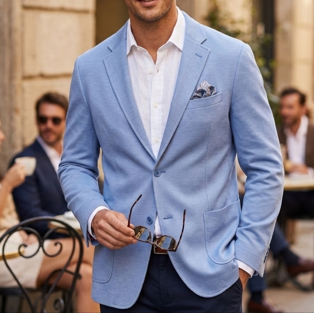 Ben Sherman Sky Blue Blazer with Burgundy Accents